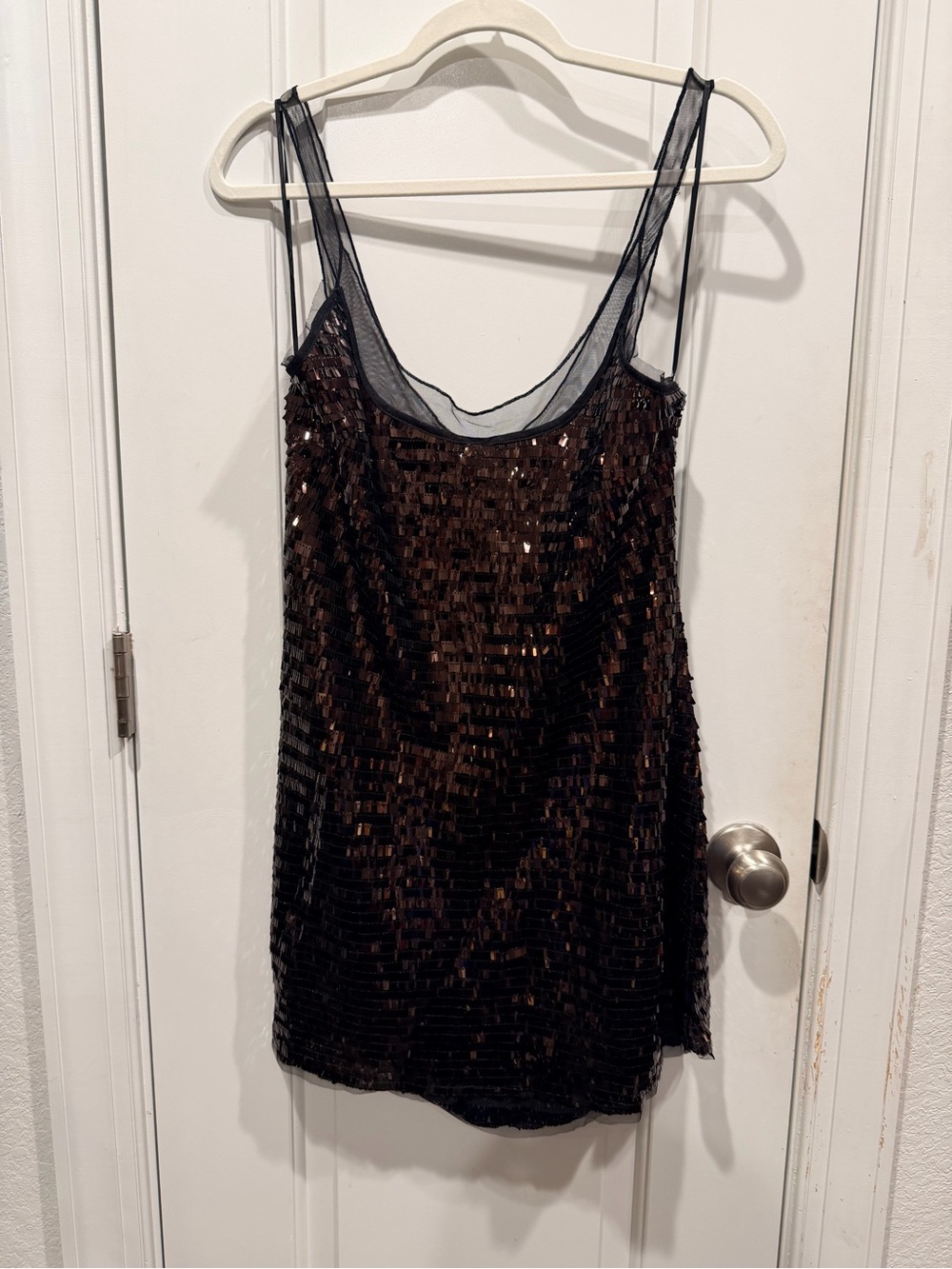 Intimately Free Black Bronze Sequin Mesh Tank Top XS Festival Party